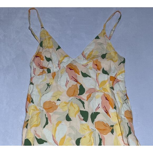 Rhythm Midi Dress Medium Yellow Floral V Neck Strappy Empire Babydoll Sundress - Picture 3 of 10